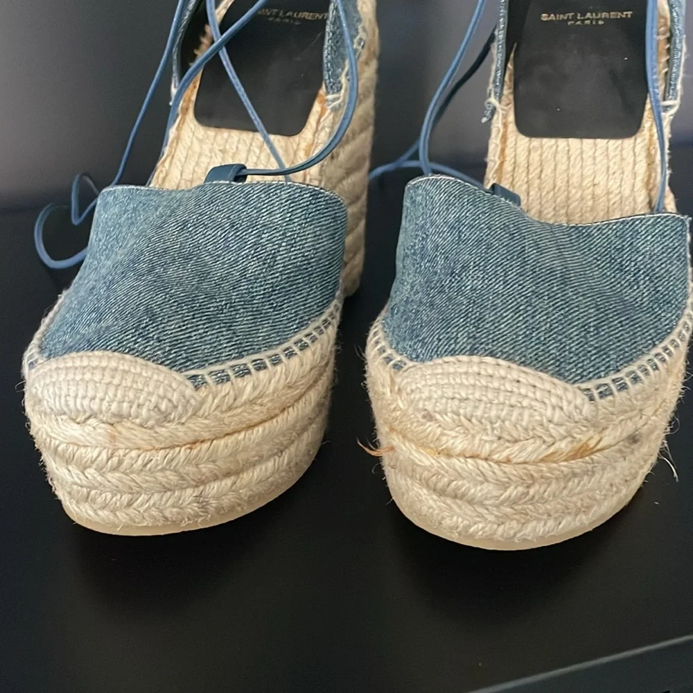 SAINT LAURENT denim shoe wedge espadrilles 40 1/2 - Picture 4 of 5
